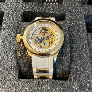 Invicta Gold and White Skeleton Watch